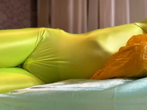 Yello-green full body tights and fetish space part 12
