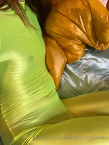 Yello-green full body tights and fetish space