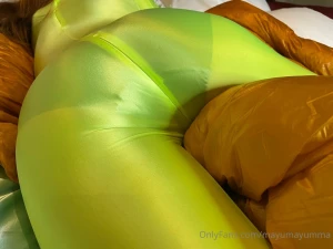 Yello-green full body tights and fetish space part 6