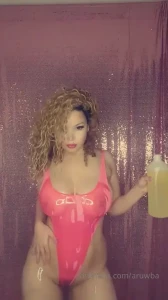 Pouring sweet almond oil all over my big natural tits amp ass shaking