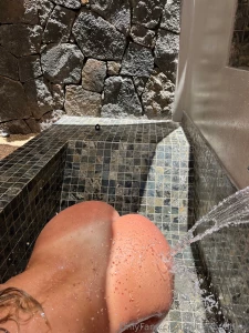 Imagine you getting behind me in this outdoor shower