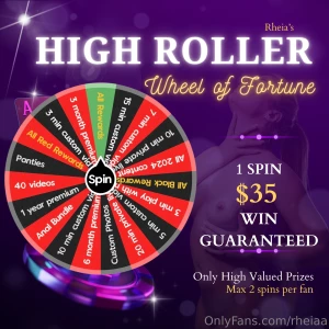 Rheia s high roller wheel only 35 per spin max 2 spins per fan this is
