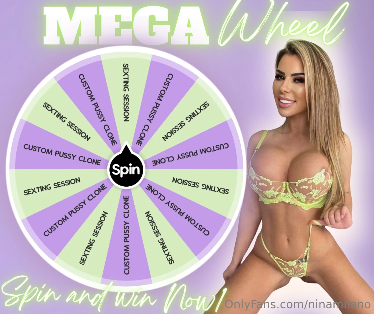 Nina s new mega wheel - you have a 1 in 2 chance of winning a sexting 