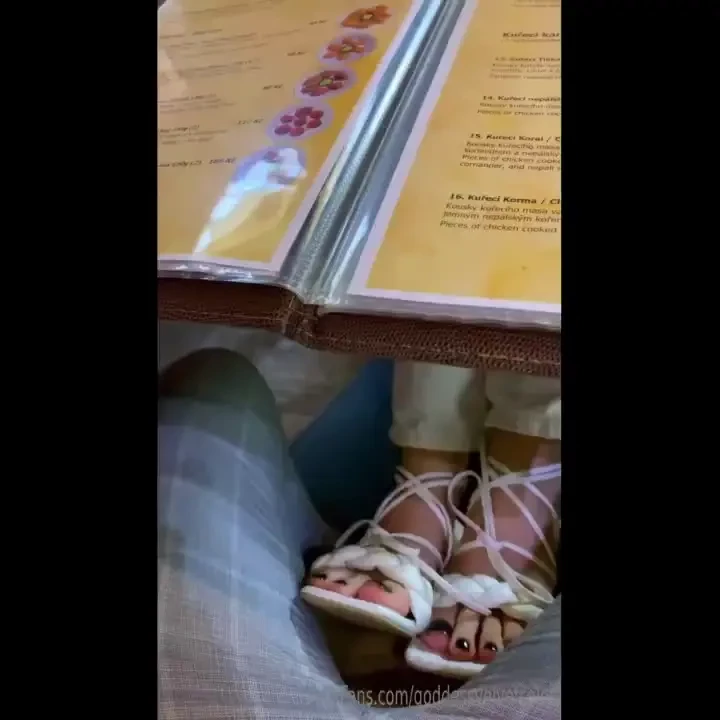 Teasing his cock under the table in a full restaurant almost made him 