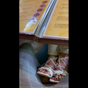 Teasing his cock under the table in a full restaurant almost made him