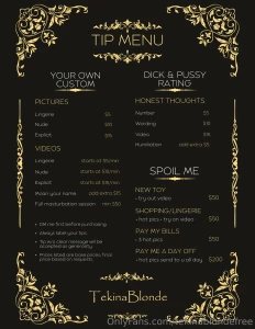 Tip menu hit me up with all your naughty wishes