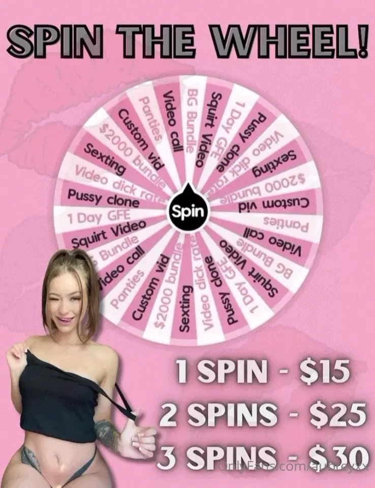 New wheel you win every time you spin 1 spin - 15 2 spins - 25 3 spins 