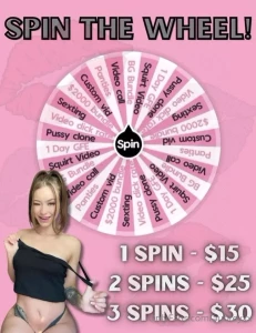 New wheel you win every time you spin 1 spin - 15 2 spins - 25 3 spins