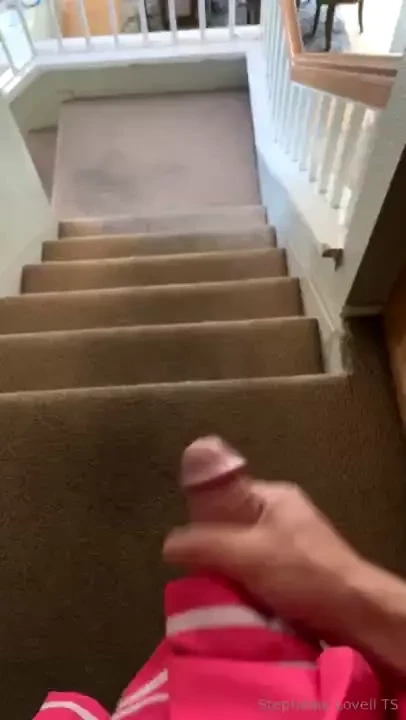 Shooting a cumshot down the stairway clip 