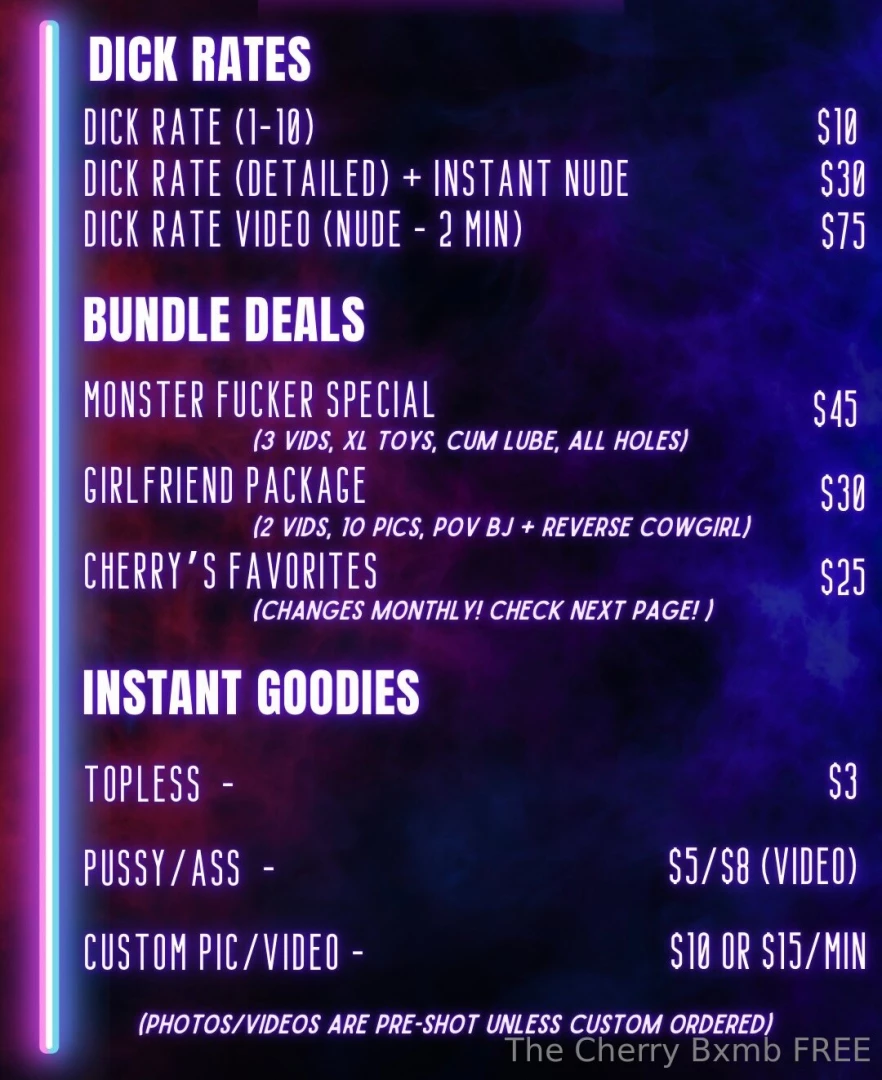 Tip menu - part 1 rates bundles instant nudies cock pussy rates all 