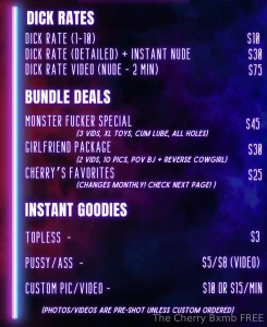 Tip menu - part 1 rates bundles instant nudies cock pussy rates all