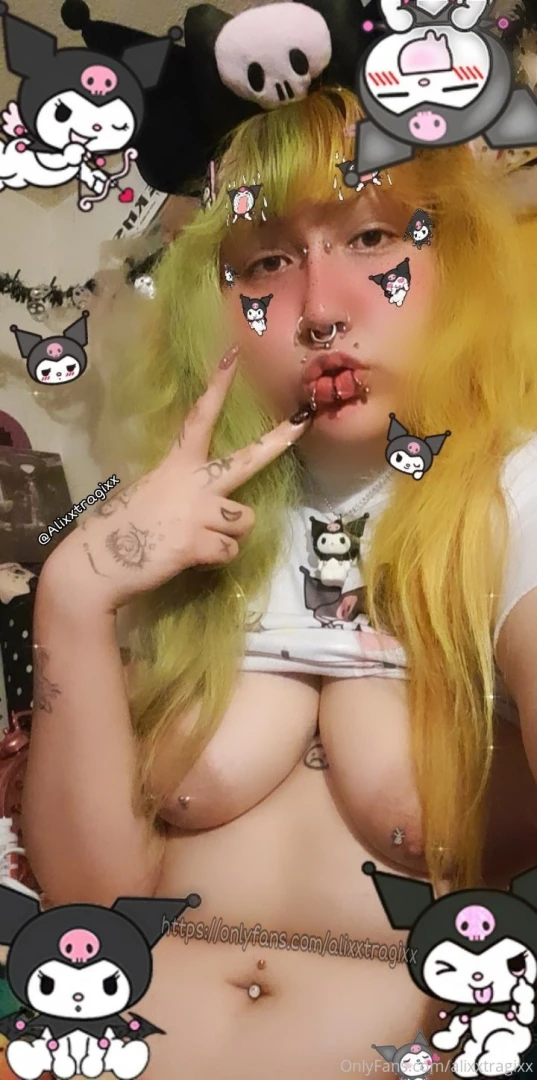 Kawaii kuromi themed pierced tits along with another pic of my pussy part 1 