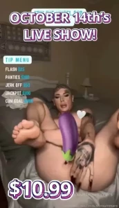 October 14th live show ts hottie jerks her girl cock for you like a