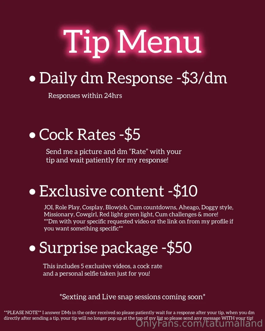 I have officially brought back an updated tip menu 