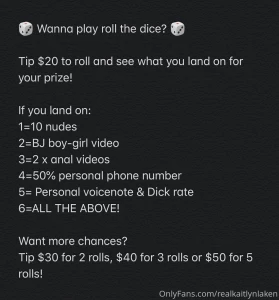 Wanna play roll the dice tip 20 to roll and see what you land on for