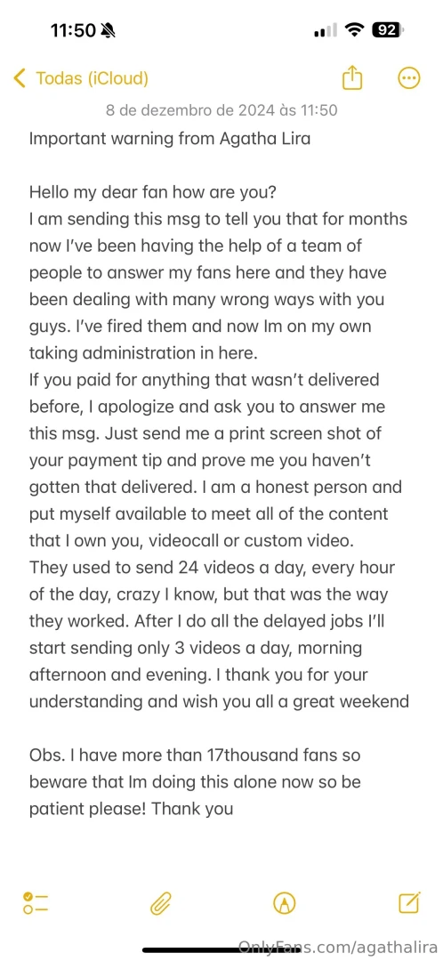 Important warning from agatha lira hello my dear fan how are you i am 