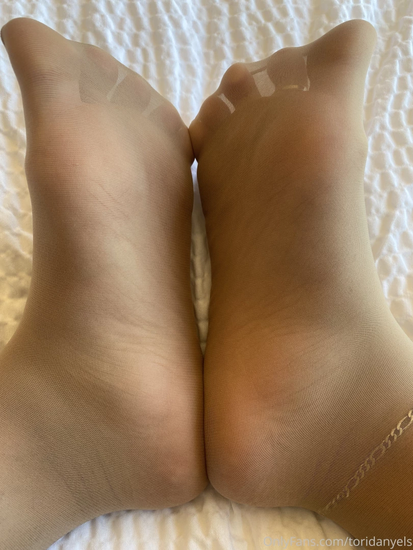 Upclose fresh pedi in pantyhose 