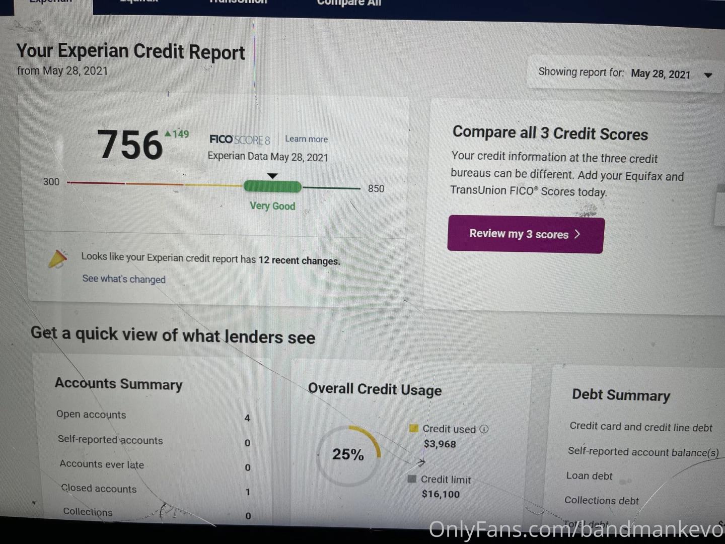Before and after of someone credit 1 month later 