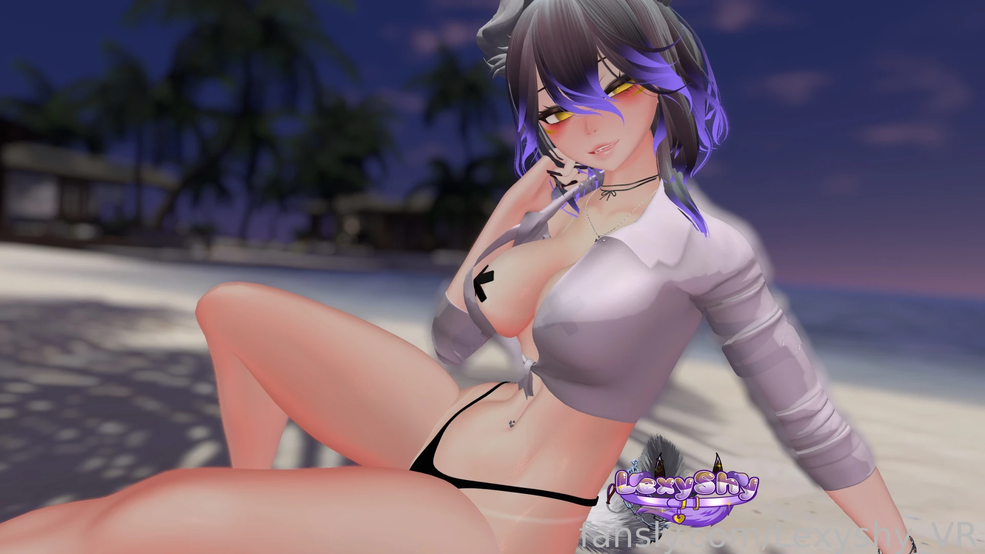 Wanna hold hands on the beach uwu puppygirl anime 3d lewdtuber vtuber 