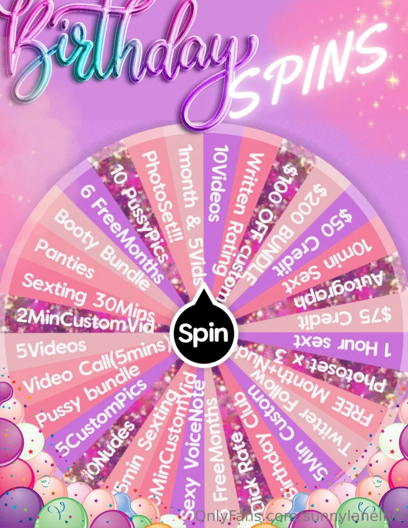 Birthday wheel huge prizes 1spins 20 3spins 50 5spins 80 
