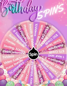 Birthday wheel huge prizes 1spins 20 3spins 50 5spins 80