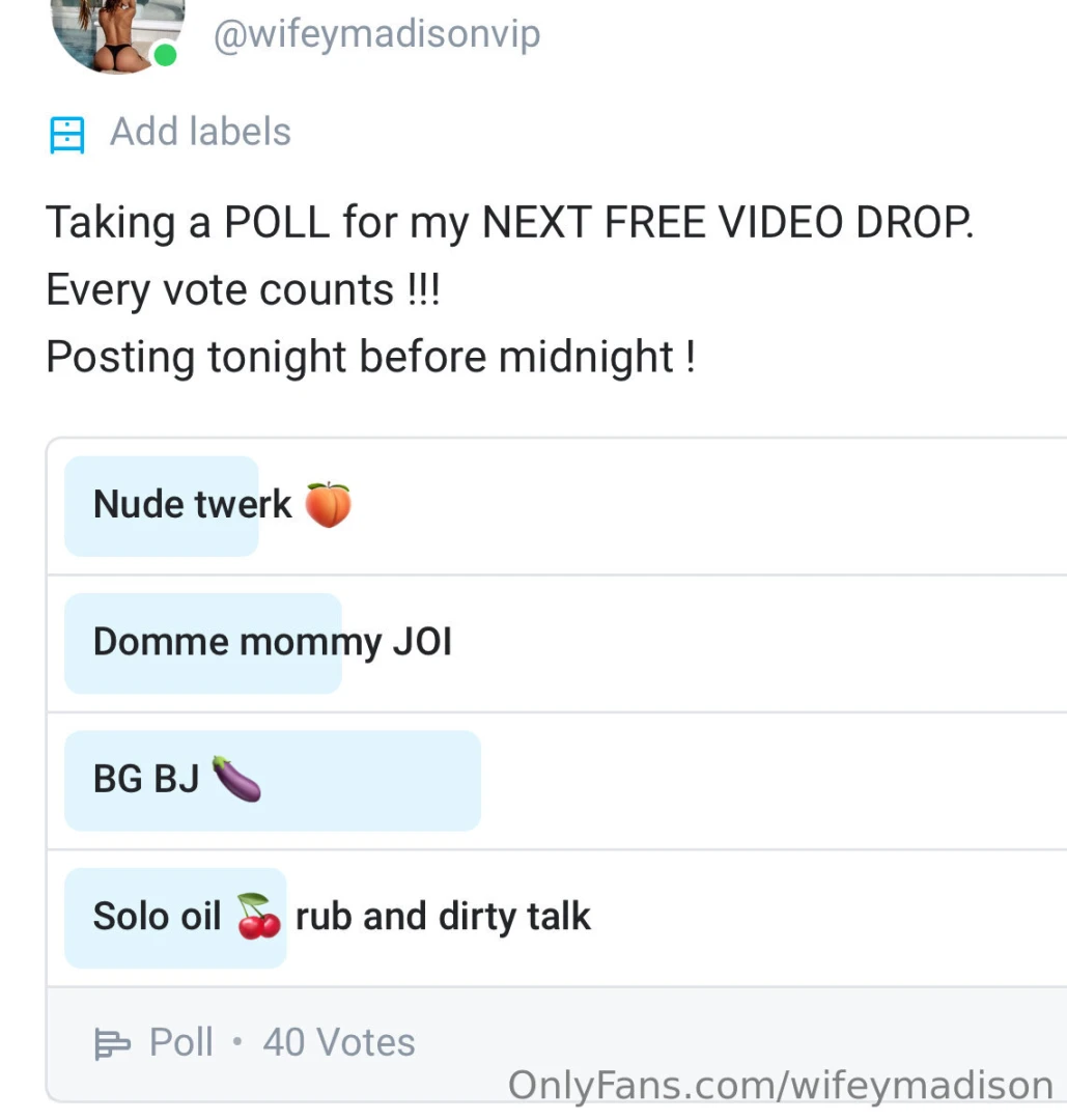 Only on wifeymadisonvip bg bj video treat being sent out for free to 