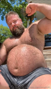 Big hairy dad mowing the lawn part 2