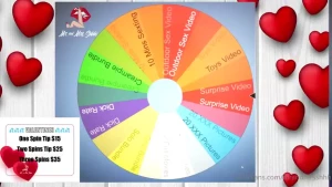 Valentines spin the wheel 1 spin 15 2 spins 25 3 spins 35 every spin