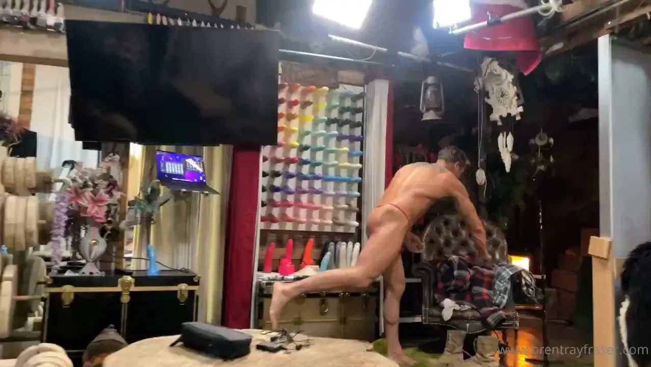 Getting oiled up while mentally preparing for a sweaty muscle pumping 