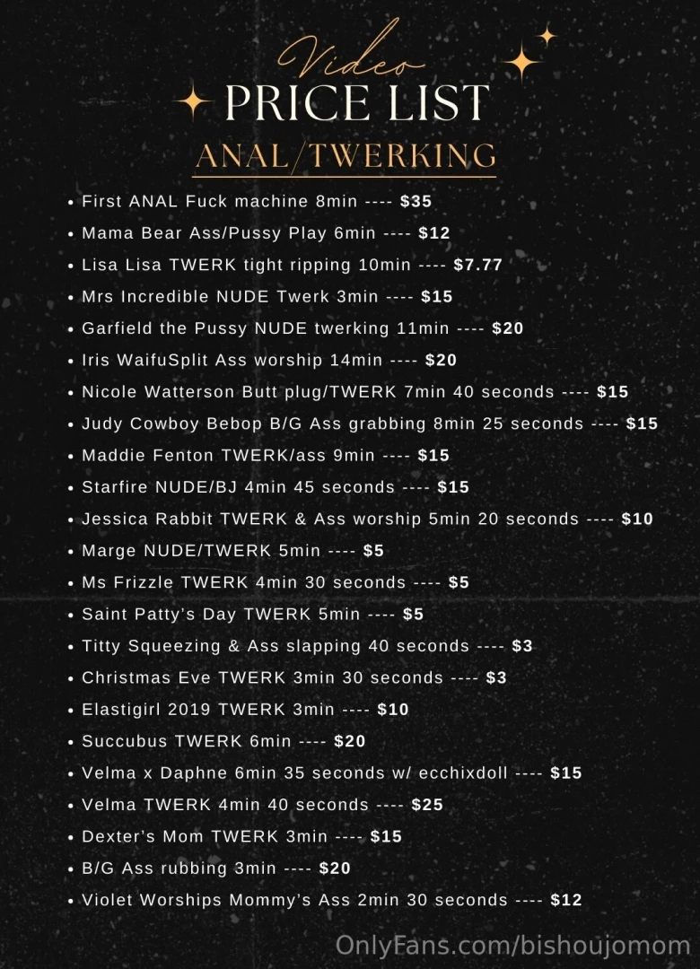 Menu price list for all my past full length videos you can tip here or part 1 