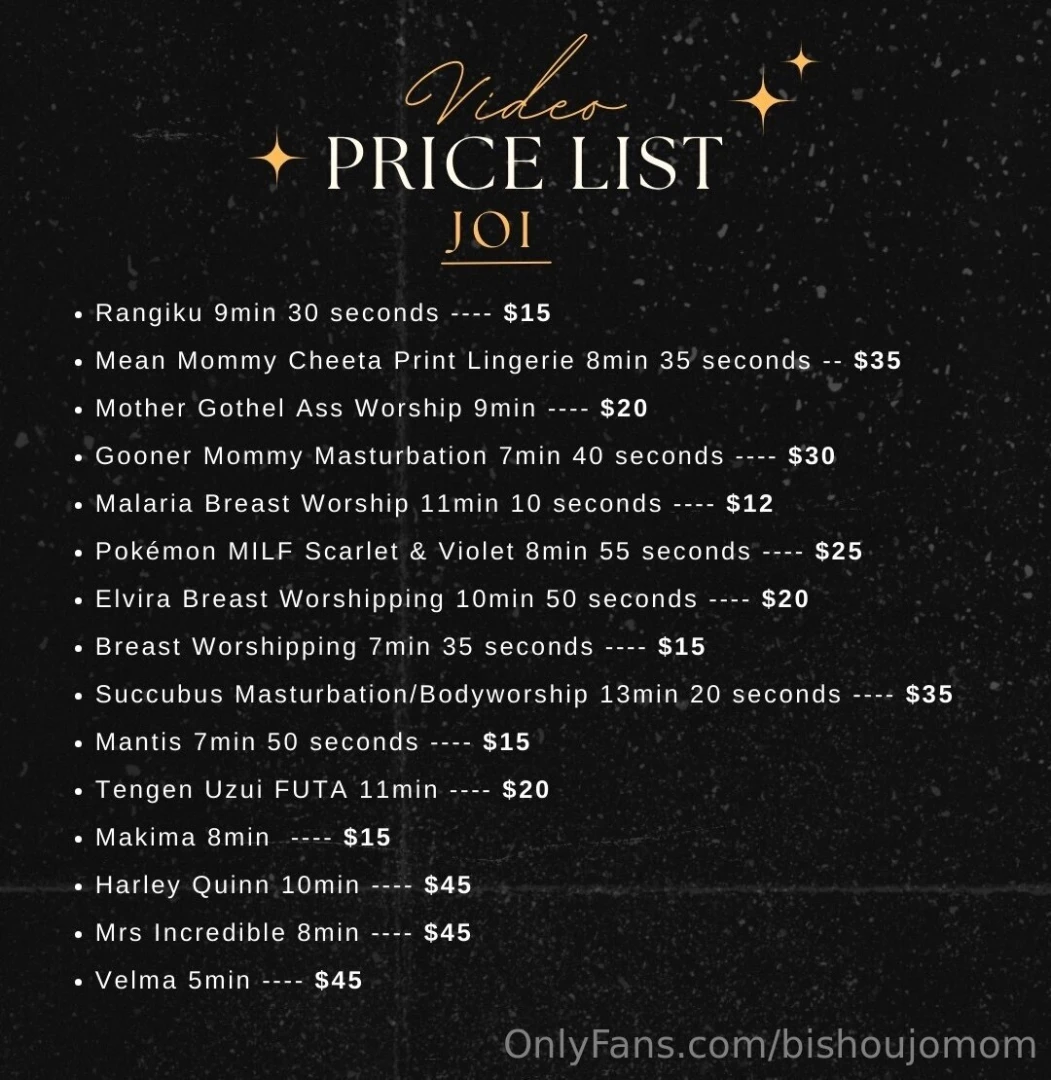 Menu price list for all my past full length videos you can tip here or part 9 