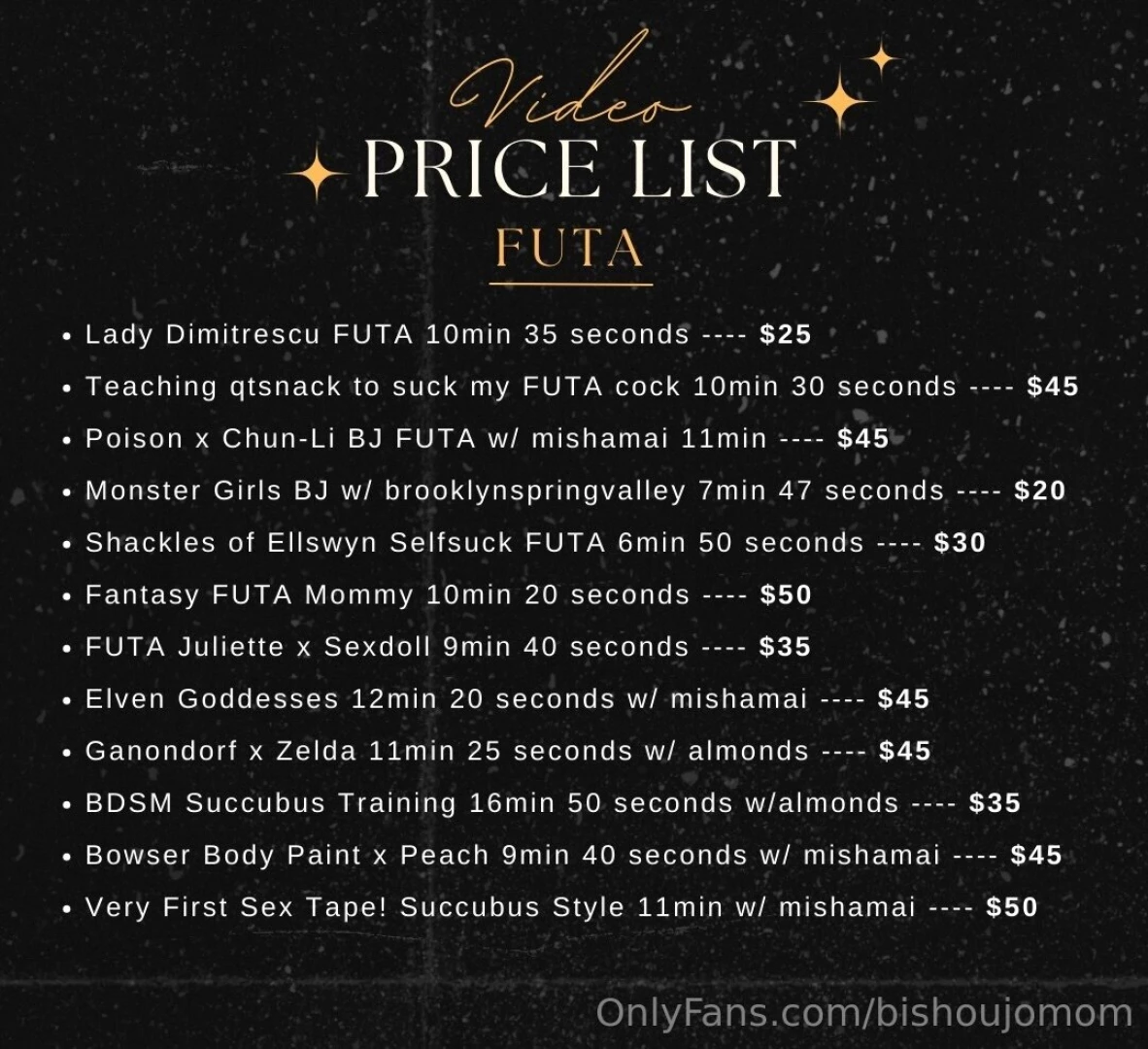 Menu price list for all my past full length videos you can tip here or part 4 