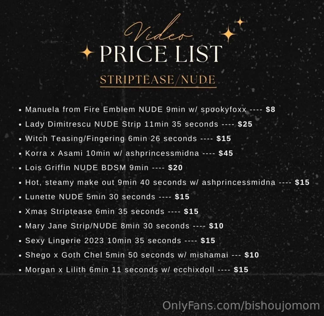 Menu price list for all my past full length videos you can tip here or part 5 