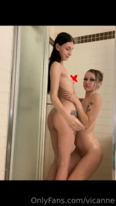 Watch me and sexybrunettebarbie have an all girls shower kiss and