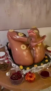Thanksgiving dinner is served this horny turkey wants to get stuffed