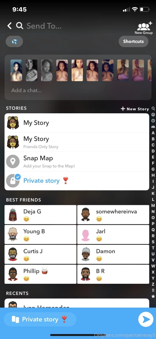 Add me patricetrecey1 on snapchat for my private snap story 