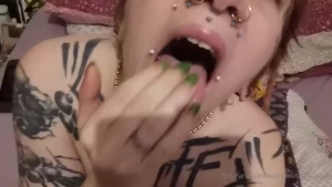 Wild bitch ramming this giant dragon dildo horse cock into my mouth part 1