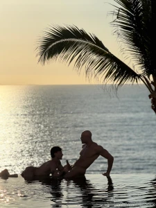 Sunset pool and my man right next to me can t think of a better way to