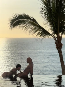 Sunset pool and my man right next to me can t think of a better way to part 1