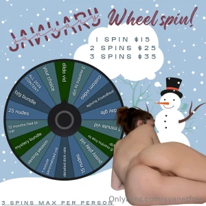 January wheel spin every spin is a win 1 spin - 15 2 spins - 25 3