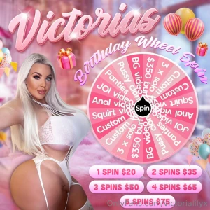 Victorias birthday wheel spin prizes- custom video custom voicenote