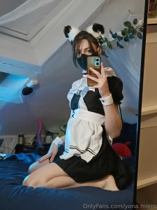 This catgirl maid is stuck in a chastity cage but sadly you cannot see