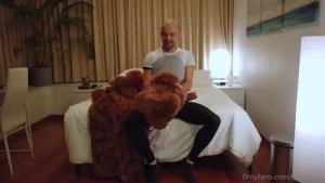 Putting on the cute and lovely bear fursuit borrowed from a friend and