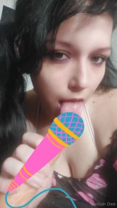 Slobbering and rubbing my cleavage on my realistic dildo - ponytails