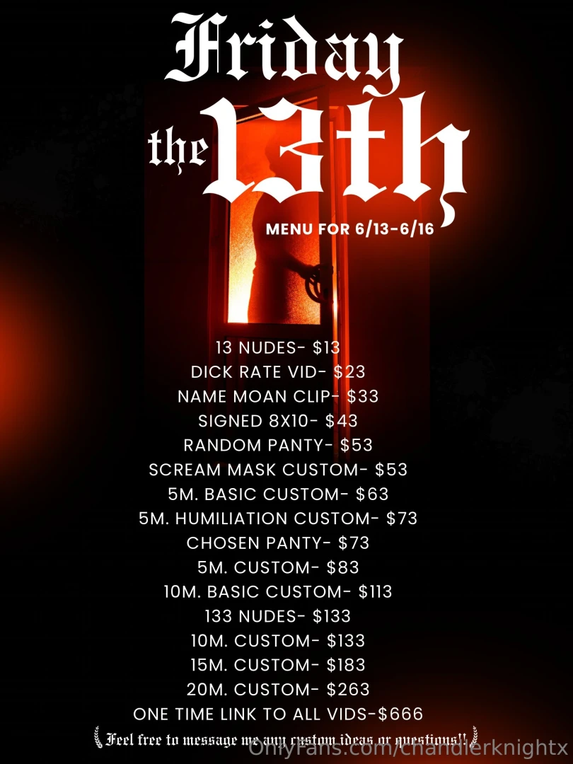 Friday the 13th menu please tip on this post 
