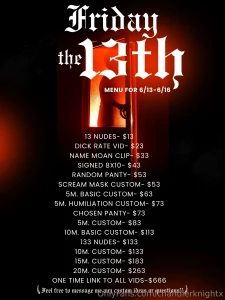 Friday the 13th menu please tip on this post