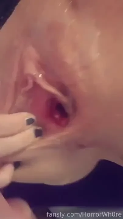 Holding my gaped cunt open so my husband can shoot his hot load of cum 