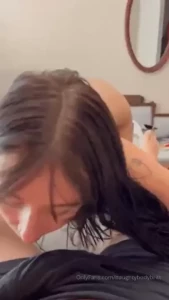 Licking slowly all the way up the shaft
