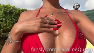 My tits look straight into your soul bigboobs redbra bra swimsuit