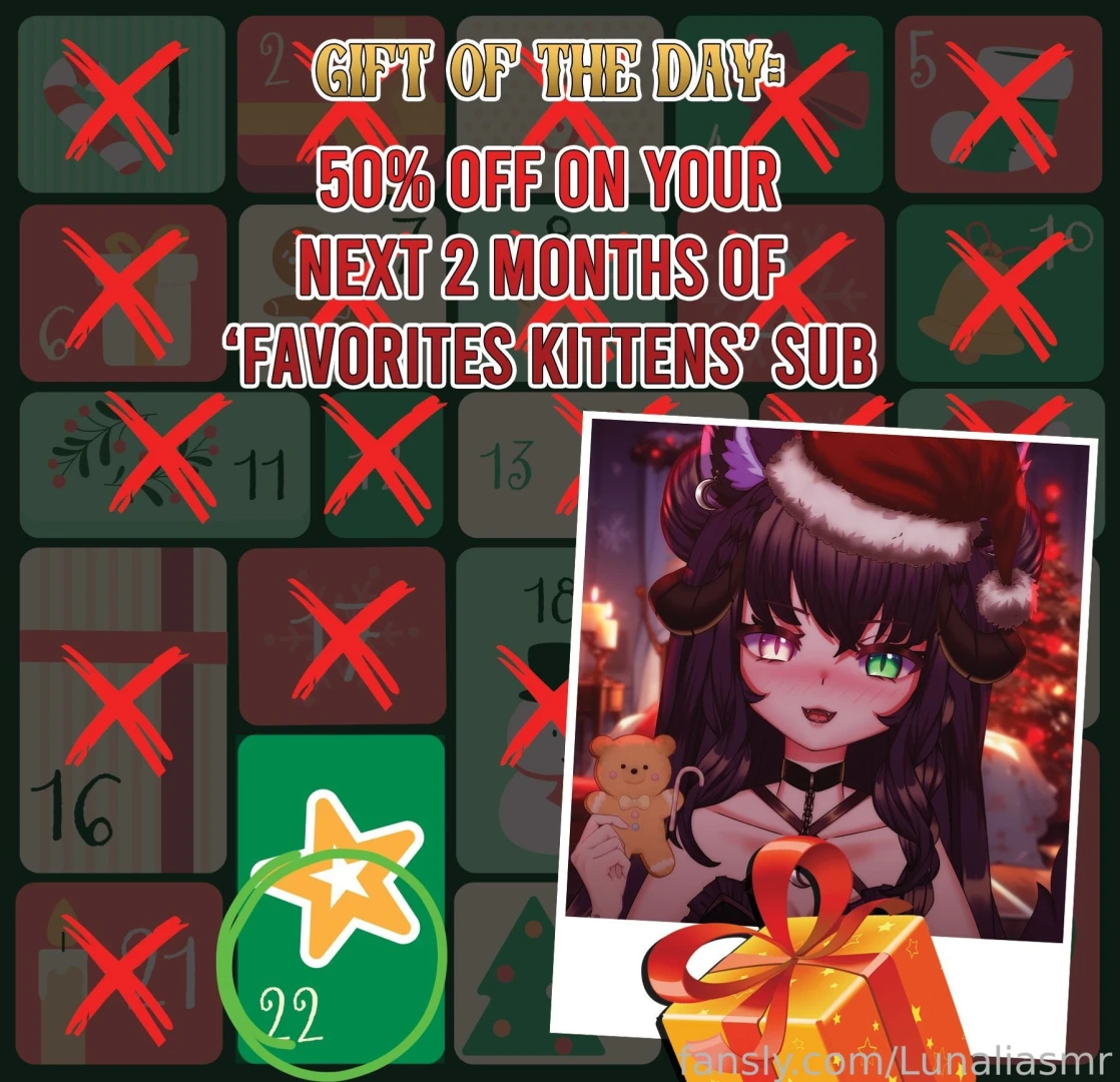 Fansly advent calendar day 22 gift of the day 50 off on your next 2 
